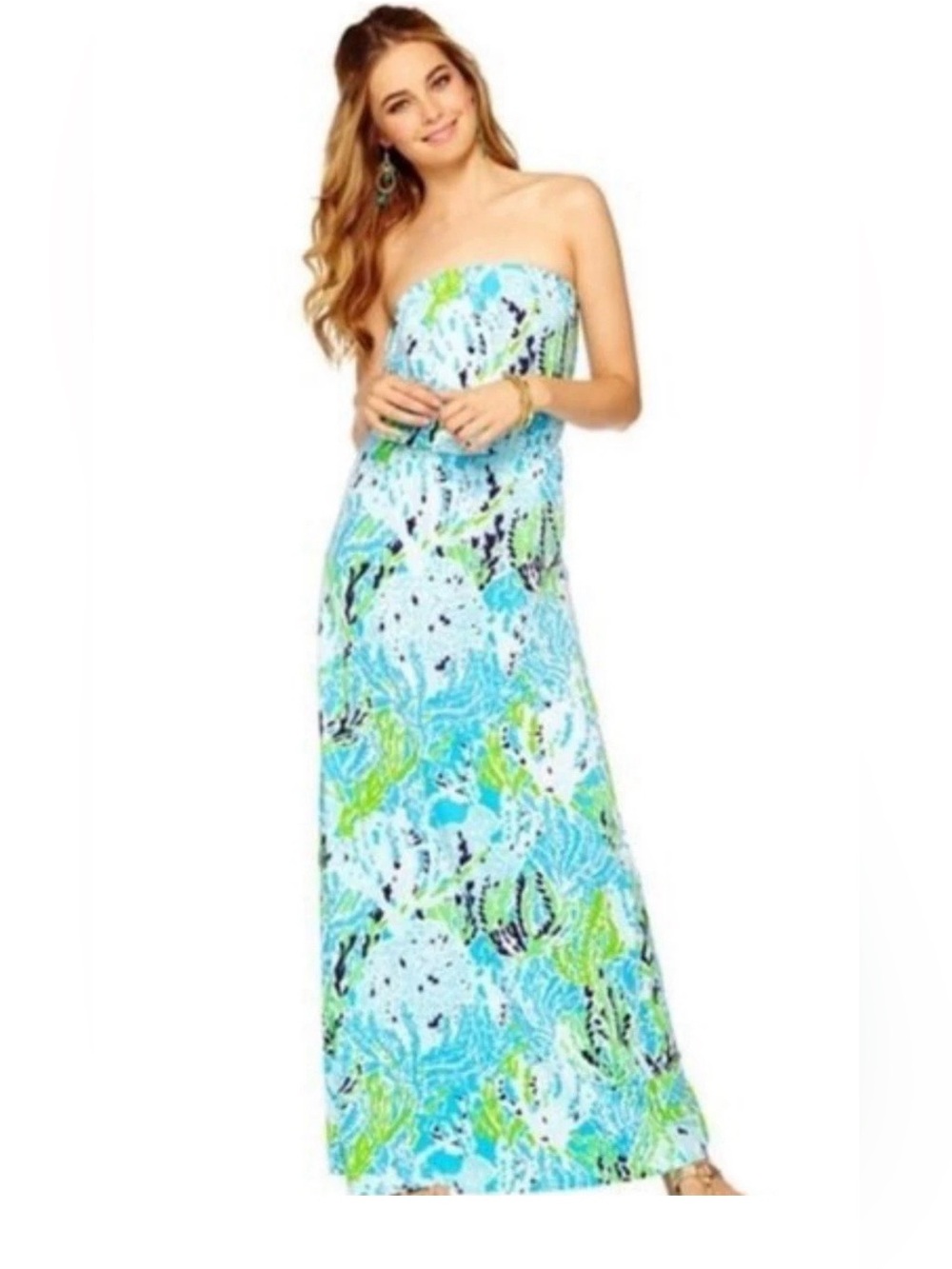 Lilly Pulitzer Marlisa Strapless Maxi Dress Spa Blue Lets Cha Cha Women’s S